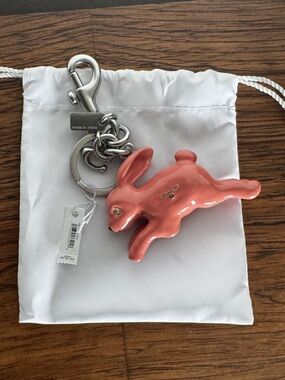 NWT Coach Bunny Bag Charm Silver and Peach.